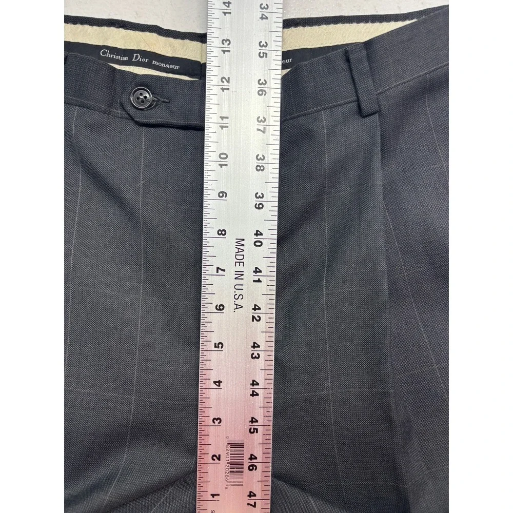 vtg 90s Christian Dior 44L 36x32 Gray Windowpane Pant Suit Double Breasted USA